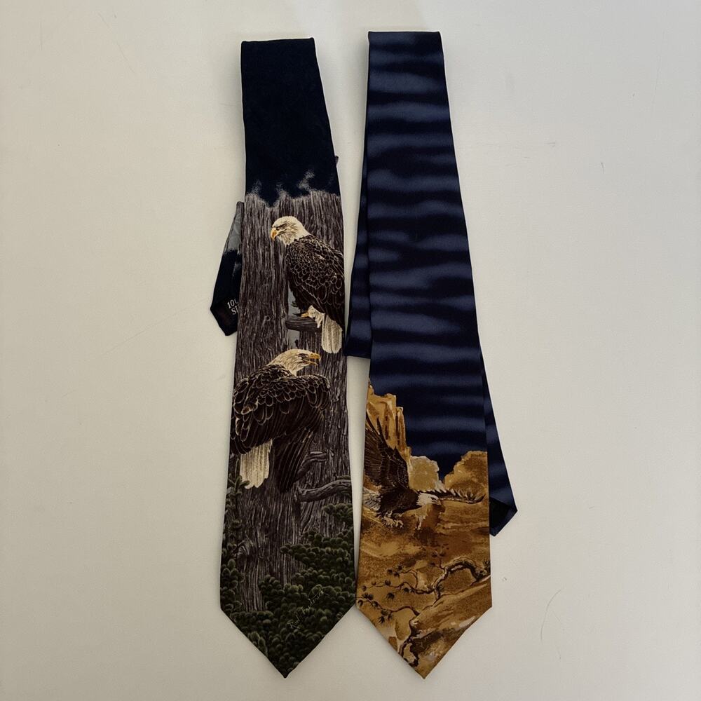 Endangered Species Lot Of 2 VTG Silk Neck Ties Made In USA 59''x 4''